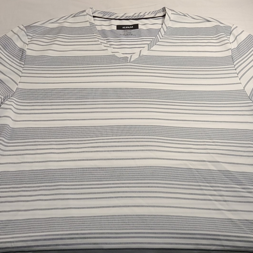 Alfani stretch V-neck geo white t-shirt - Picture 2 of 16